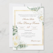 Floral White Spanish Wedding Invitation (Devant)