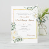 Floral White Spanish Wedding Invitation (Debout devant)