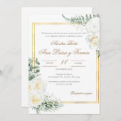 Floral White Spanish Wedding Invitation Kaart (Voorkant / Achterkant)