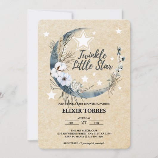 Floral White Twinkle Little Star Baby shower Kaart (Voorkant)