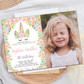 Floral White Unicorn Anniversaire Invitations avec