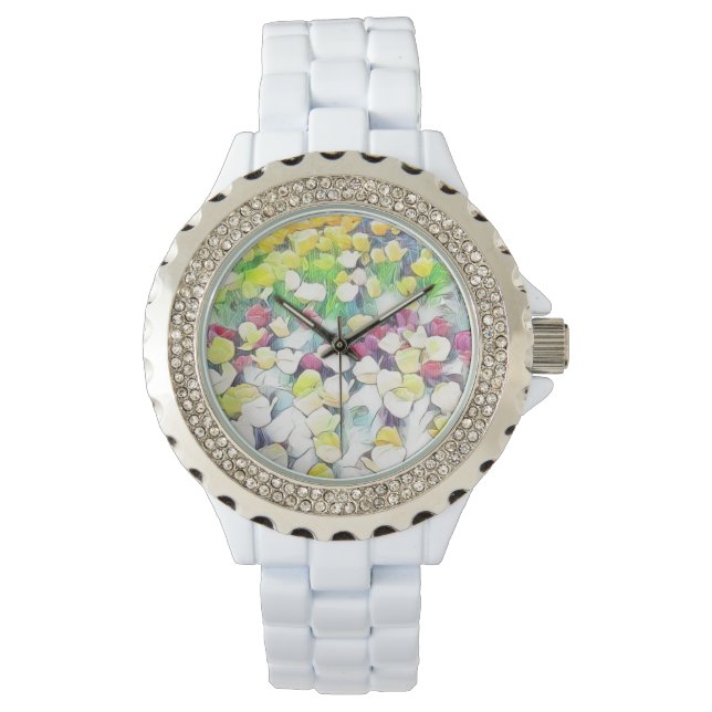 Floral White Watch (Floating) Horloge (Voorkant)