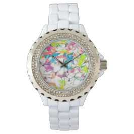 Floral White Watch w/ Floating Effect Horloge