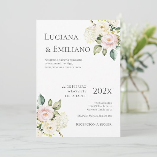 Floral White Wedding Invitation (Debout devant)