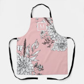 Floral Wilde bloem Botanische Monogram Roze Wit Schort (Voorkant)