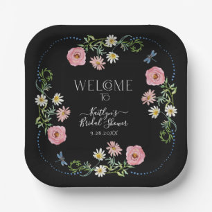Floral Wildflower Daisy Boho Black Vrijgezellenfee Papieren Bordje