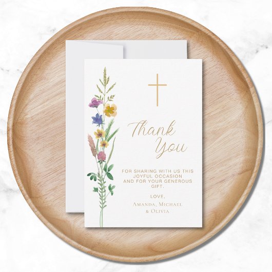 Floral Wildflower doop Bedankkaart