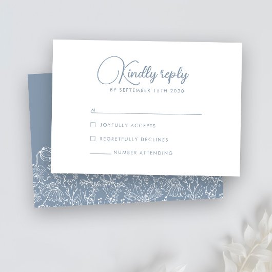 Floral Wildflower Dusty Blue Wedding RSVP