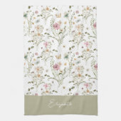 Floral Wildflower Gepersonaliseerd Monogram Theedoek (Verticaal)