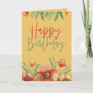 Floral Wildflower Waterverf Birthday Kaart