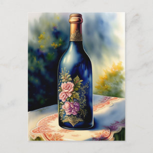 Floral Wine Bottle still Digital Art Briefkaart