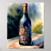 Floral Wine Bottle still Digital Art Poster (Voorkant)