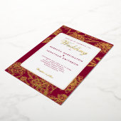  Floral Wine Red Gold Wedding Folie Uitnodiging (Gedraaid)
