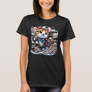 Floral Winter Kitten Lover Japanese Art Schattige  T-shirt