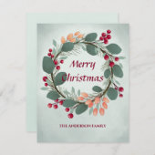 Floral winter met waterverf kerstbessen notitiekaartje (Voorkant / Achterkant)