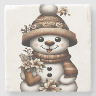 Floral Winter Wonderland Snowman Stenen Onderzetter