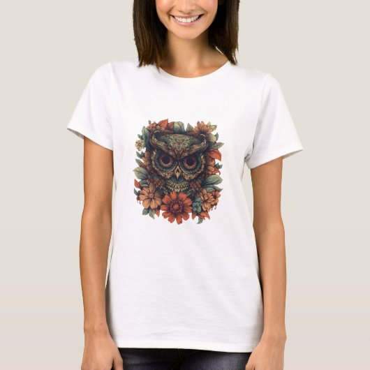 Floral Wisdom Owl T-shirt (Voorkant)