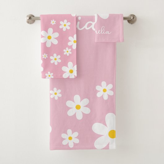 Floral wit Daisy roze handdoek set (Insitu)