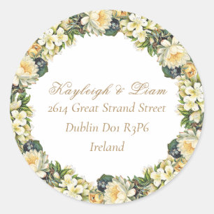 Floral wit retour adres bruiloft Sticker