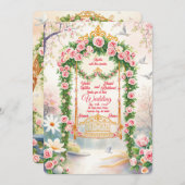 Floral with Gold Swing Wedding Invitation (Devant / Derrière)