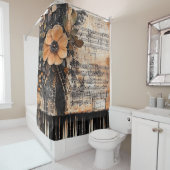 Floral with Rustic Piano Keys & Aged Music Sheet 2 Douchegordijn (In situ)