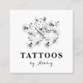 Floral Wolf Face Drawn Black & White Tattoo Artist Vierkante Visitekaartje (Voorkant)