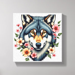 Floral Wolf Stretched Canvas