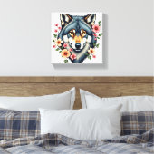 Floral Wolf Stretched Canvas Afdruk (Insitu (Slaapkamer))