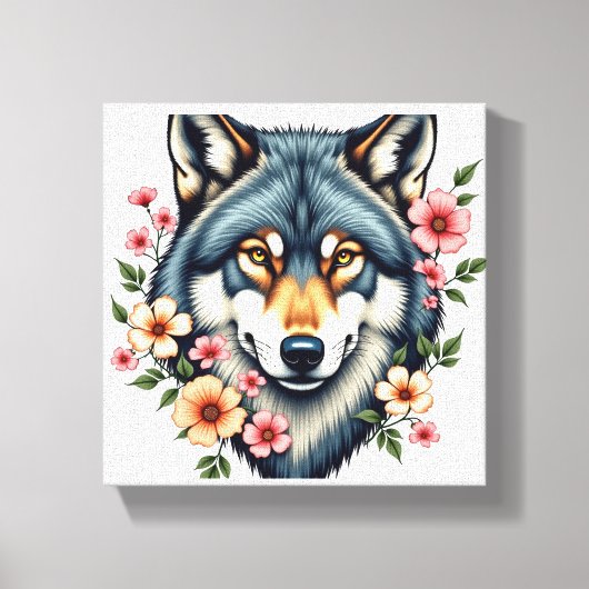Floral Wolf Stretched Canvas Afdruk (Voorkant)