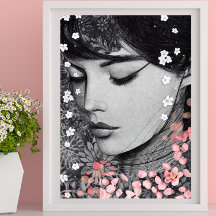Floral Woman Botanisch roze Fantasy Pop Kunst