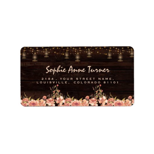  Floral Wood Old Lantern Weddin Etiket (Voorkant)