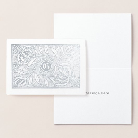 Floral Woodcut Monogram Print Folie Kaarten (Display)