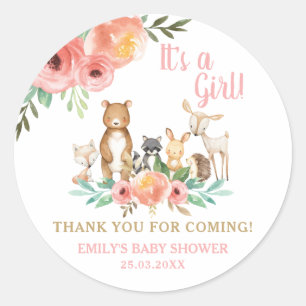 Floral Woodland Animal Baby shower Hartelijk dank Ronde Sticker