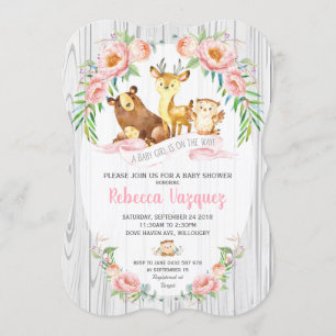 Floral Woodland Animal Baby shower Invitation Girl Kaart