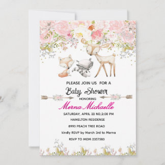 floral woodland animal baby shower invitation kaart