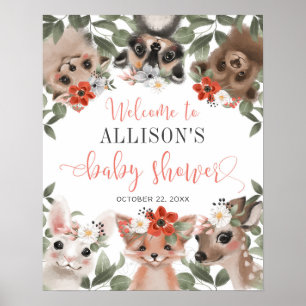 Floral Woodland Animal baby shower Welkomstbord Poster