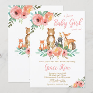 Floral Woodland Animals Baby shower Forest Girl Kaart