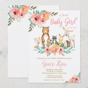 Floral Woodland Animals Baby shower Forest Girl Kaart