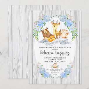 Floral Woodland Animals Baby shower Invitation Boy Kaart