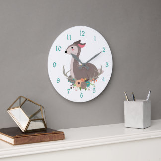 Floral Woodland Deer en Antler Grote Klok