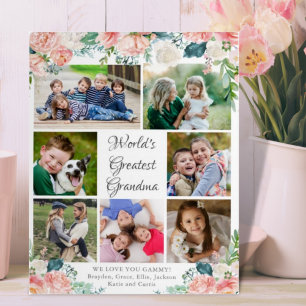 Floral WORLD'S GROATEST GRANDMA Photo Collage Fotoplaat