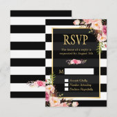 Floral Wrapping B&W Stripes RSVP Antwoord (Voorkant / Achterkant)