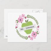 Floral Wreate Green Apple Personalized Teacher Briefkaart (Voorkant / Achterkant)