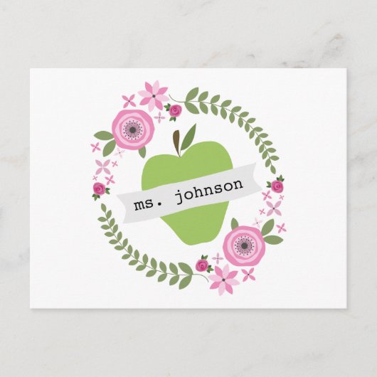 Floral Wreate Green Apple Personalized Teacher Briefkaart (Voorkant)