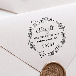 Floral Wreated Family Rustic Script Return Address Zelfinktende Stempel