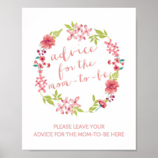 Floral Wreath Advice for the Mam-To-Be Sign Poster