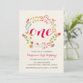 Floral Wreath Baby eerste verjaardag uitnodiging (Staand voorkant)