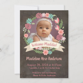 Floral Wreath Baby Girl Photo Birth Announcement Aankondiging