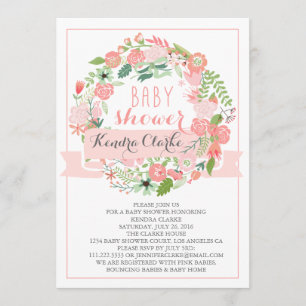  FLORAL WREATH   BABY SHOWER INVITATIE KAART
