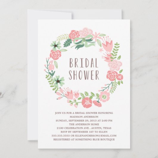 Floral Wreath | Bridal Shower-uitnodiging Kaart (Voorkant)